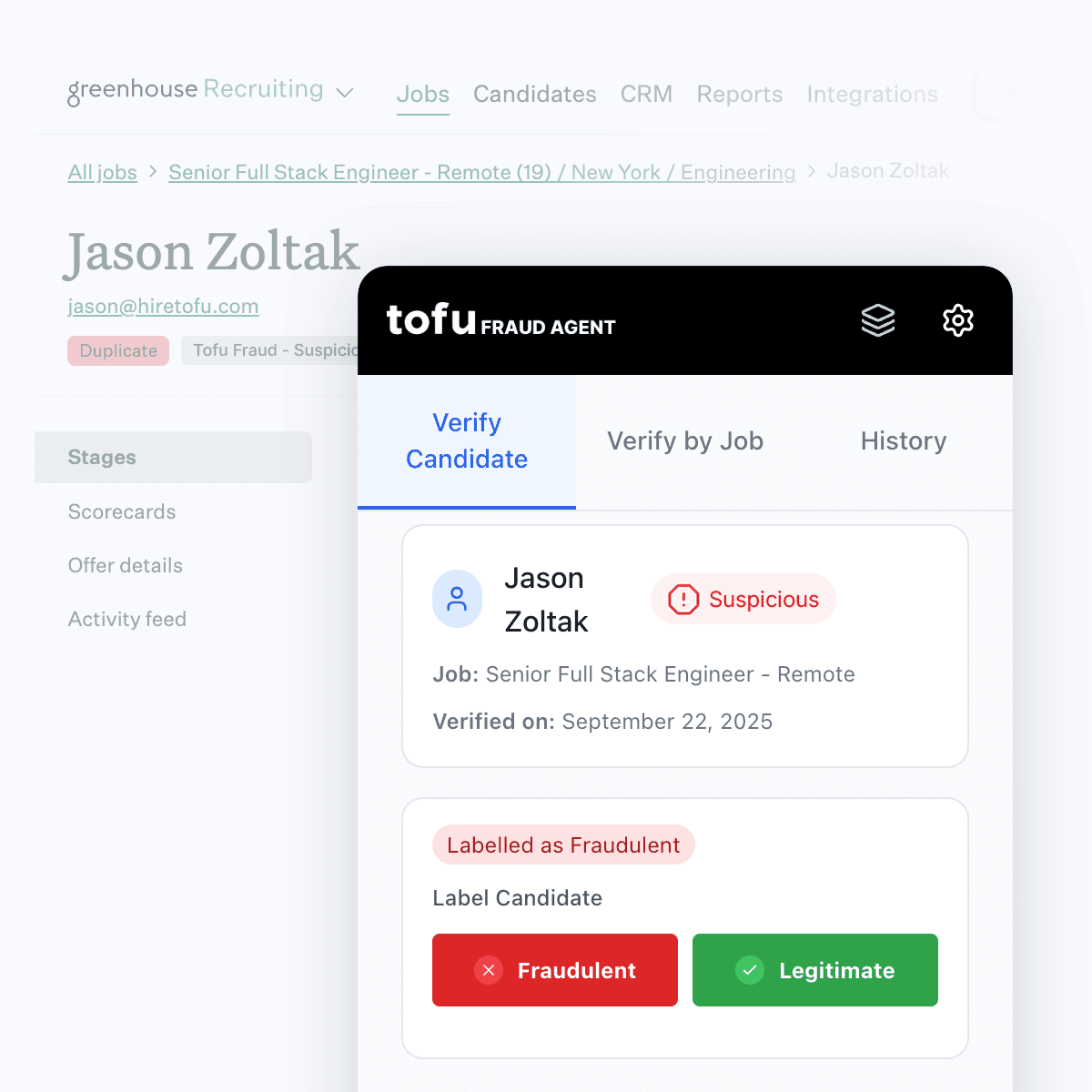 Verification results inline in an ATS profile view