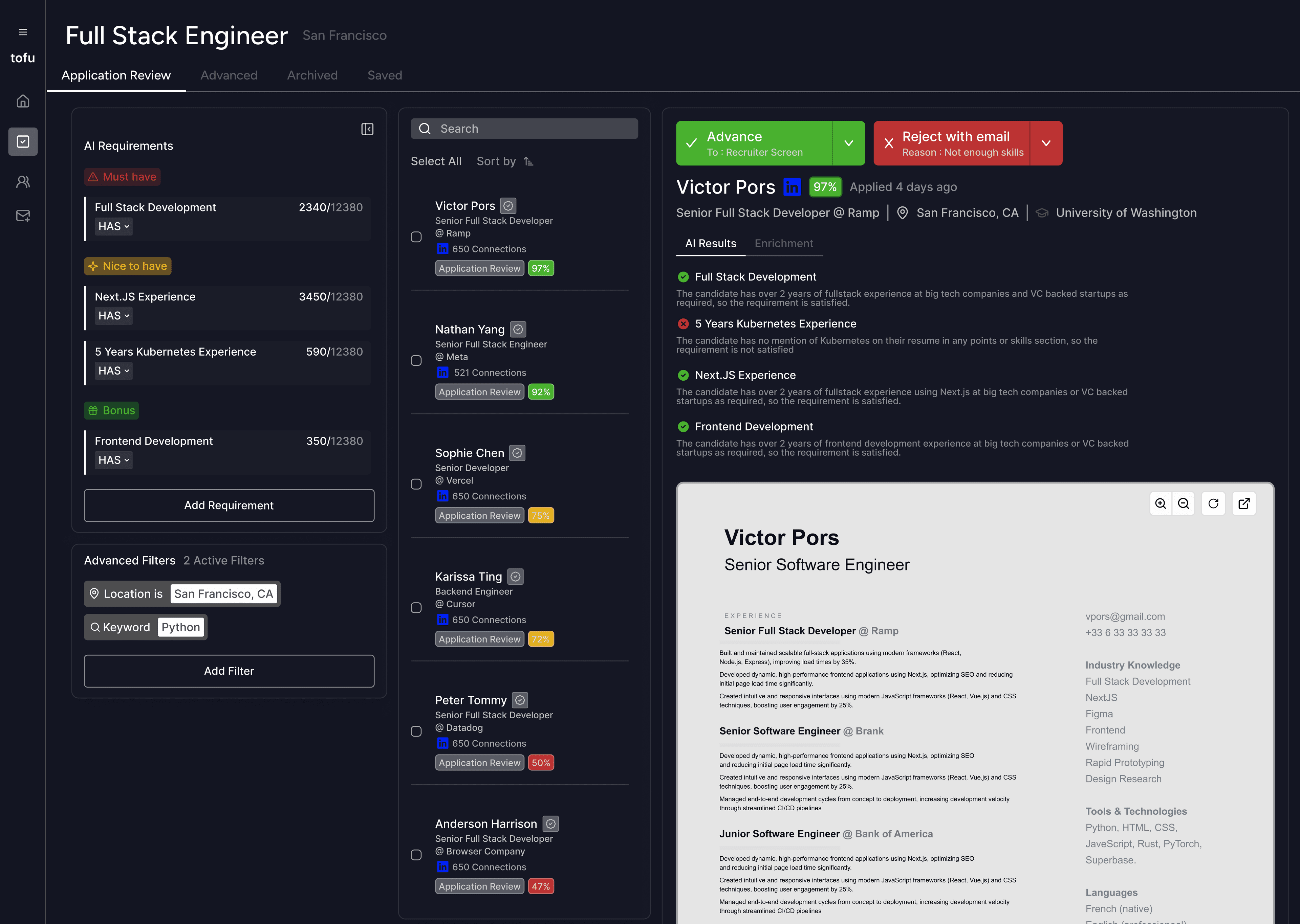 Resume Screening Dashboard