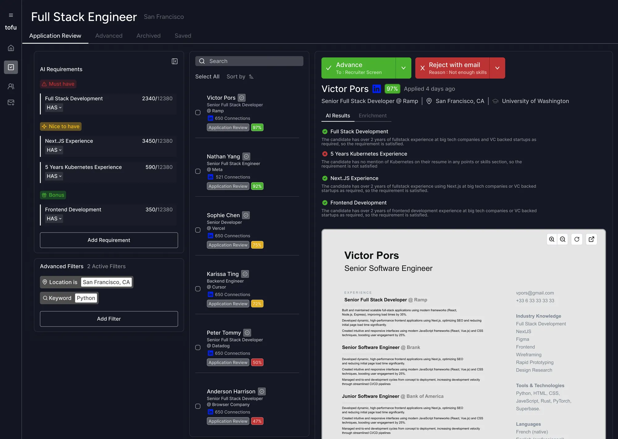 Resume Screening Dashboard
